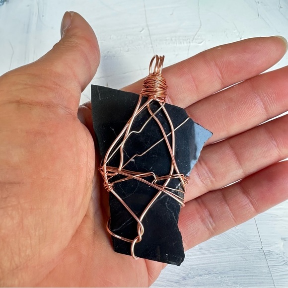 Pendant, wire wrapped, copper, jewelry, Handmade, hand, painted necklace 2204 - Picture 4 of 7